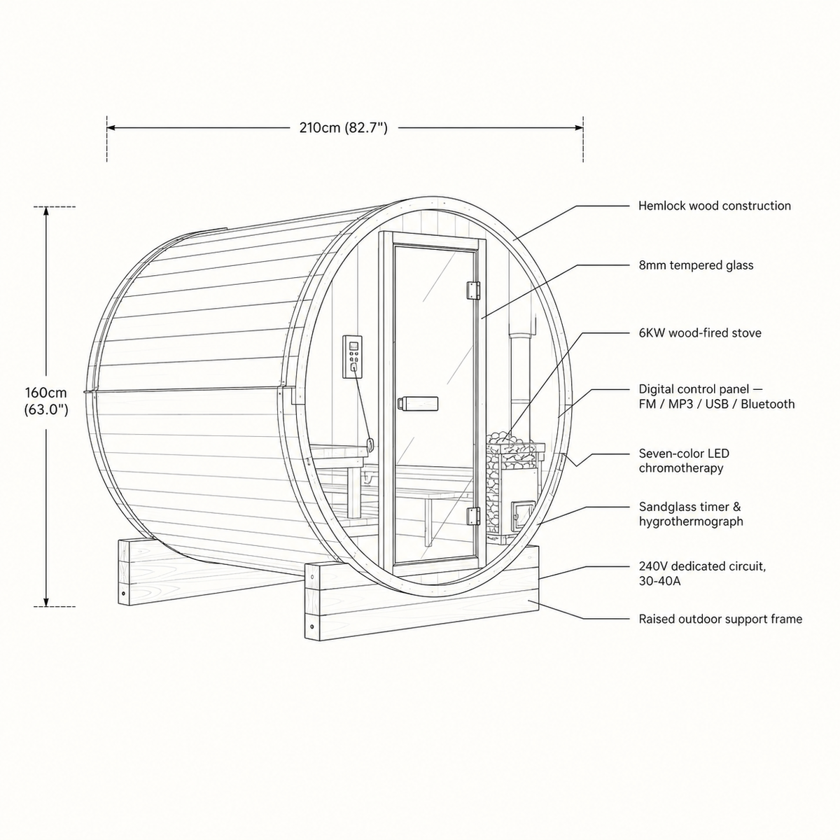 VILDEN Timber Barrel – 2-Person Outdoor Traditional Sauna