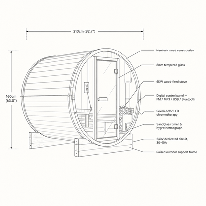 VILDEN Timber Barrel – 2-Person Outdoor Traditional Sauna