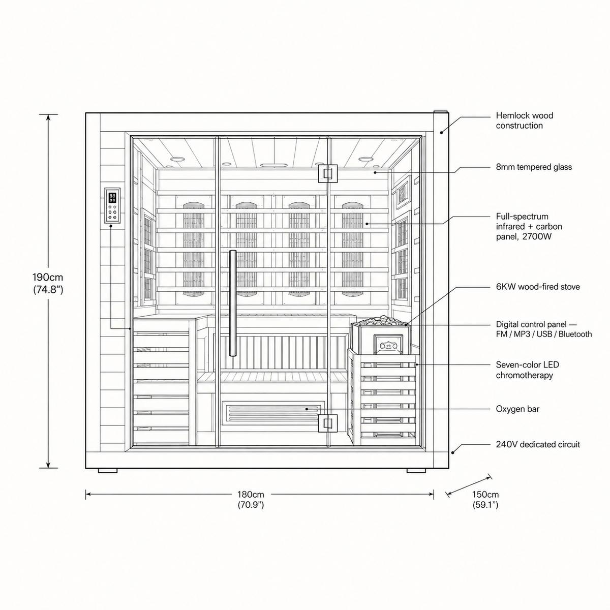 VILDEN Aurora Grand – 4-Person Hybrid Infrared & Traditional Sauna