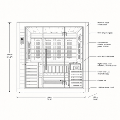 VILDEN Aurora Grand – 4-Person Hybrid Infrared & Traditional Sauna