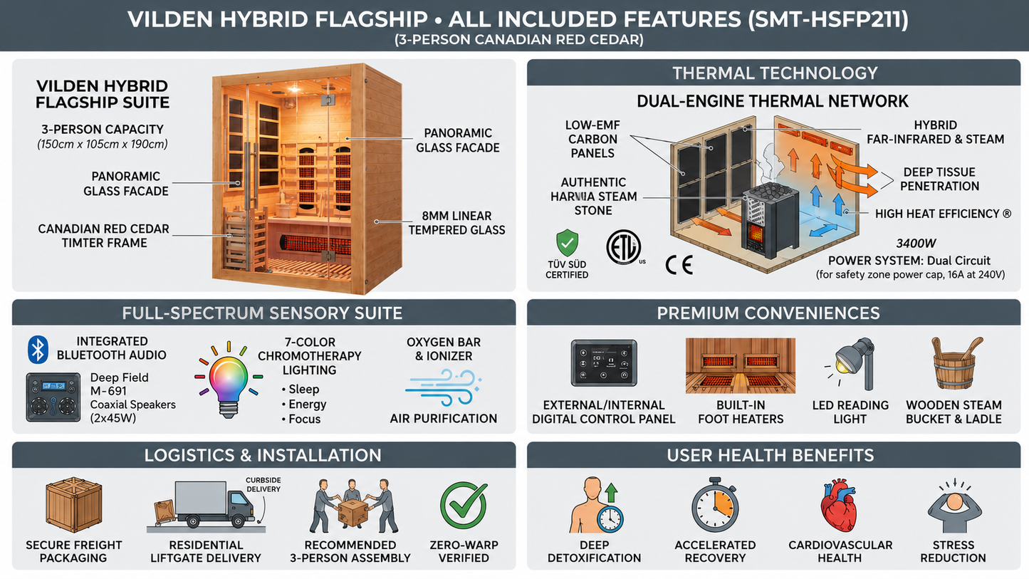 VILDEN Hybrid Flagship - 2-Person Canadian Red Cedar Infrared & Steam Suite